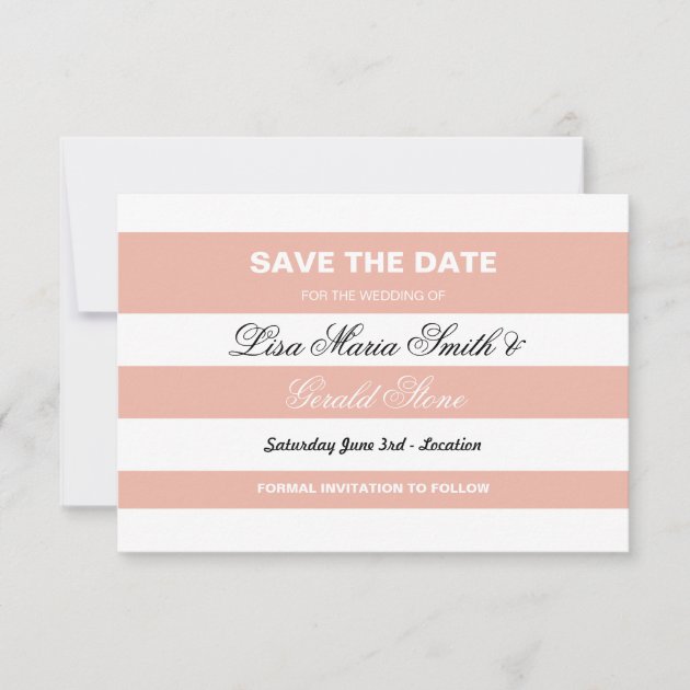 Save The Date Coral & White Elegant Stripe Wedding