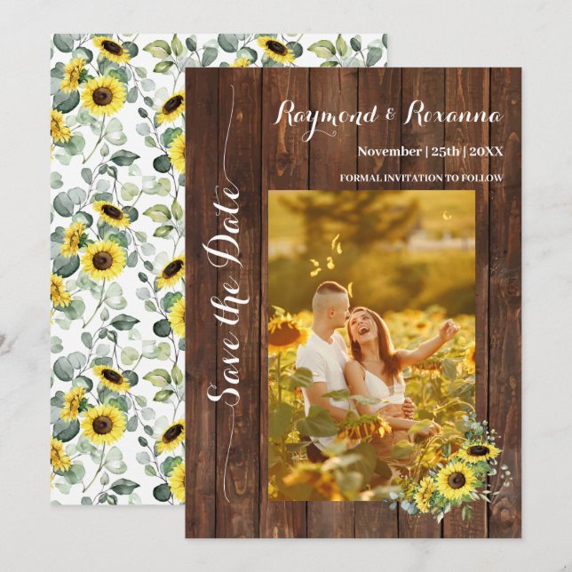 Save the Date Country Greenery Sunflowers Invitation (Front/Back)