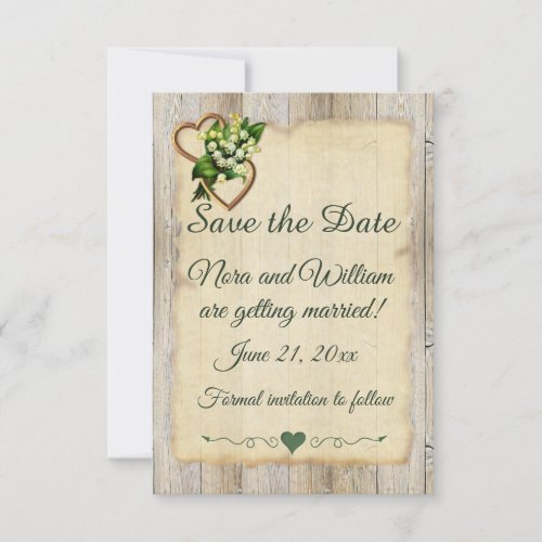 Save The Date Country Greyed Wood Lily  Hearts