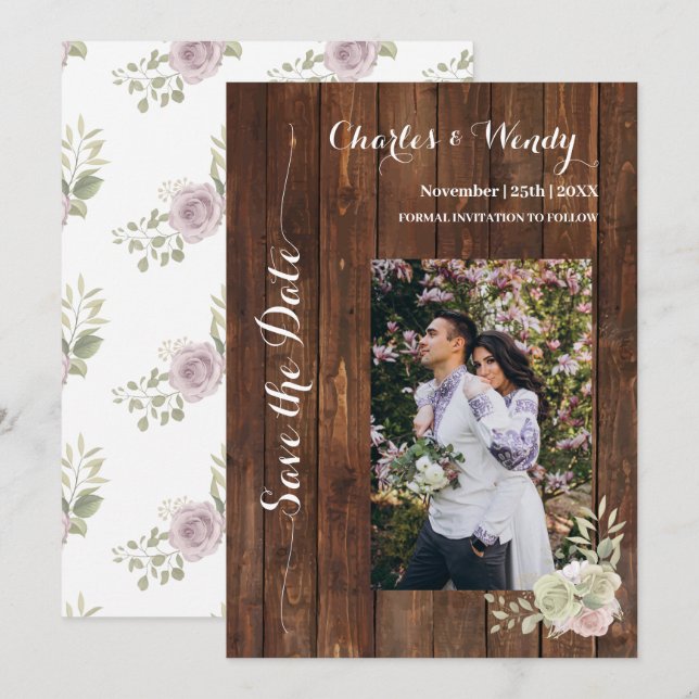 Save the Date Country Purple Roses Invitation (Front/Back)