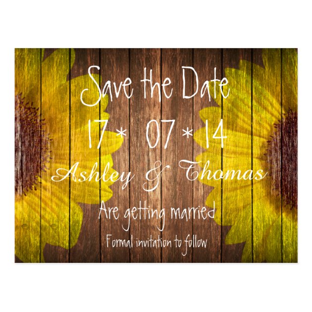 Save The Date Country Sunflowers Rustic Brown Wood Postcard