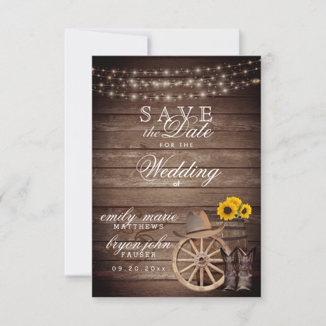 Save the Date Country Wood Barrel - Sunflowers (Front)