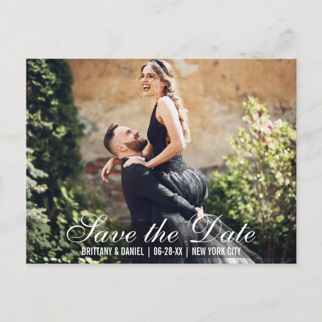 Save The Date Couple Names Photo Date Postcard B (Front)