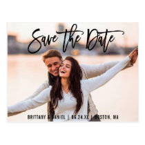 Save The Date Couple Photo Brush Script B Card