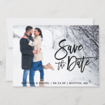 Save The Date Couple Photo Brush Script Card