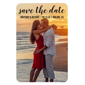 Save The Date Couple Photo Engagement Magnet by HappyMemoriesPaperCo at Zazzle