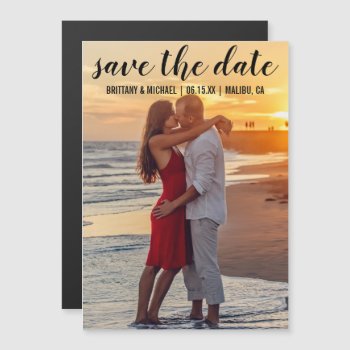 Save The Date Couple Photo Engagement Magnetic Invitation by HappyMemoriesPaperCo at Zazzle
