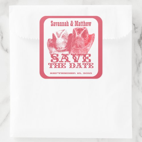 Save the Date Cowboy CowGirl Hats Wedding Sticker