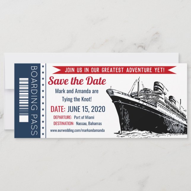 Save the Date Cruise Boarding Pass Invitation (Front)