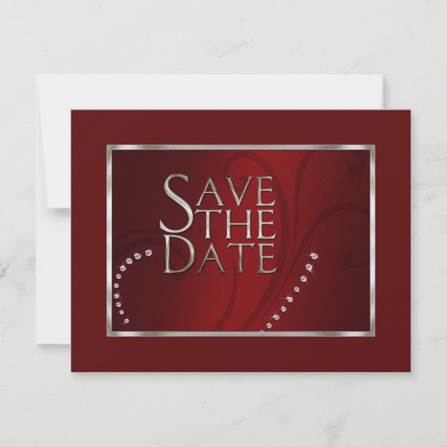 Save the Date Crystals Shimmer Red  Monotone (Front)