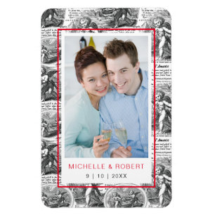 Save the Date Cupids with Photo of Couple Magnet