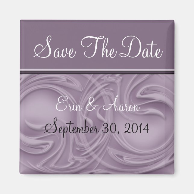 "Save the Date" Curls Over Purple Magnet (Front)