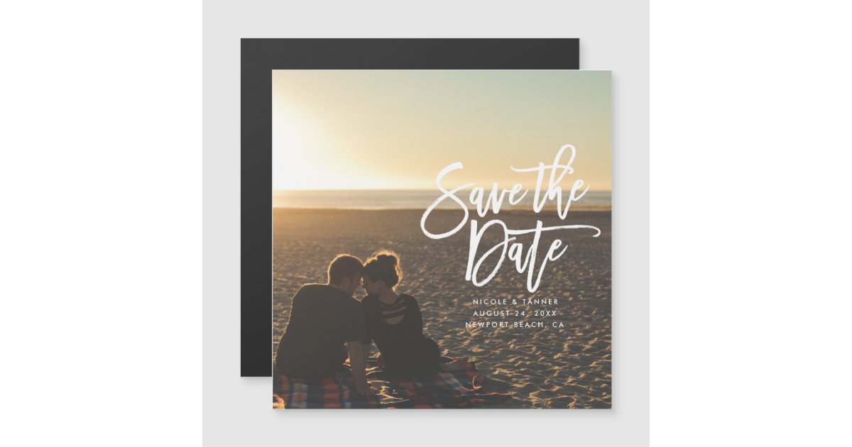 Cursive Date Save the Date cursive script horizontal, landscape Magnetic Invitation ...