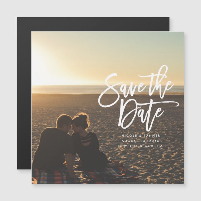 Save the Date cursive script horizontal, landscape Magnetic Invitation (Front/Back)