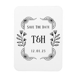 Save the Date Custom Art Deco Botanical Monogram Magnet