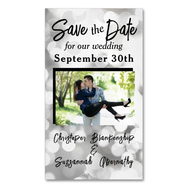  Save The Date Custom Photo Bokeh Wedding Business Card Magnet (Front Vertical)