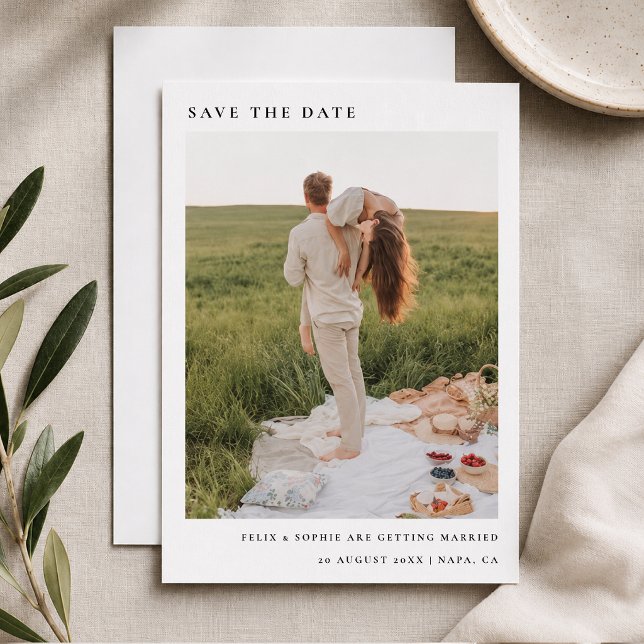 Save The Date | Custom Photo Wedding Announcement  (Custom photo save the date card with minimalist wedding style for elegant guest announcements.)