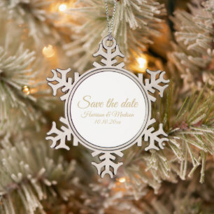 Save the Date, custom script Wedding Announcement Snowflake Pewter Christmas Ornament