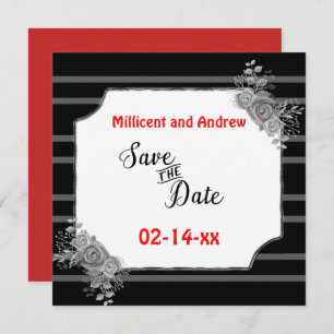 Save the Date Custom Text Black & White Red Text
