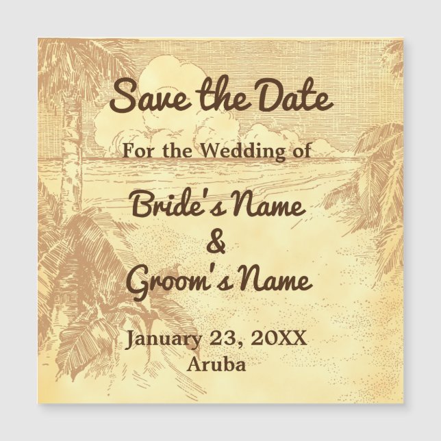 Save the Date Custom Vintage Beach Magnet Card (Front)