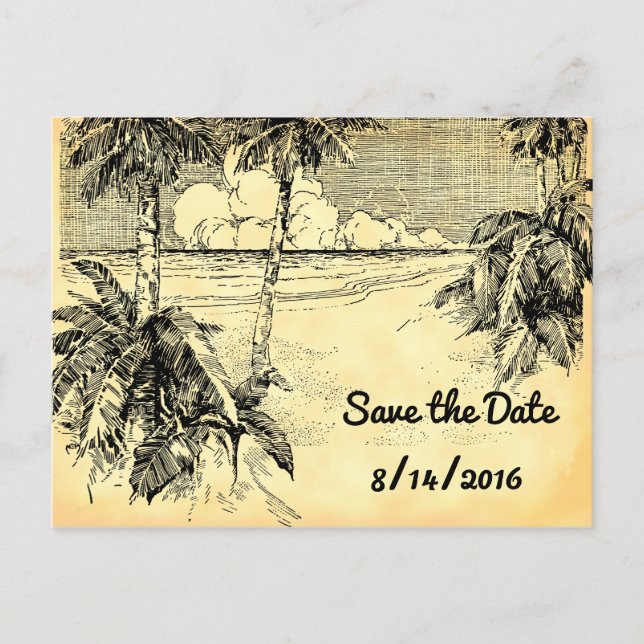 Save the Date Custom Vintage Beach Postcard (Front)