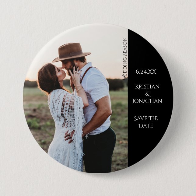 Save the Date Custom Wedding Message 3" Photo Button (Front)