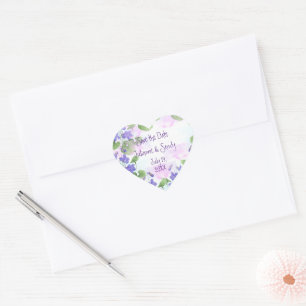 Save the Date Customize Violet Flower  Heart Sticker