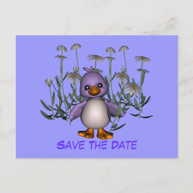 Save The Date Cute Bird Daisy Flowers Postcard (Front)