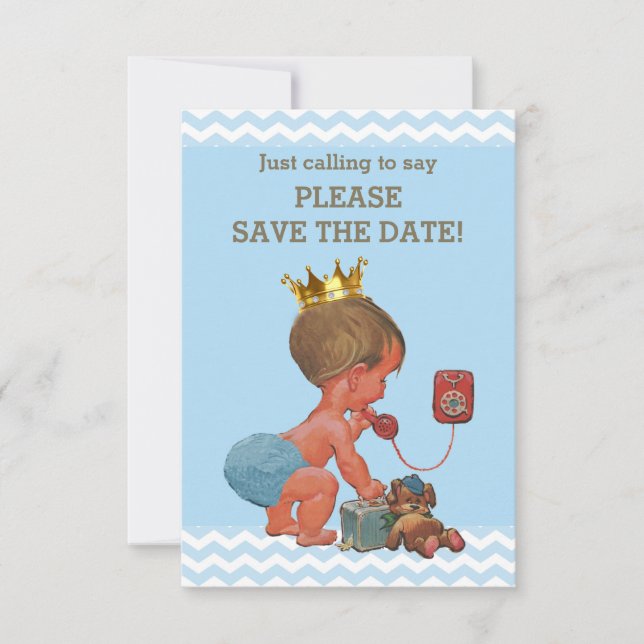 Save The Date Cute Prince on Phone Gray Blue (Front)