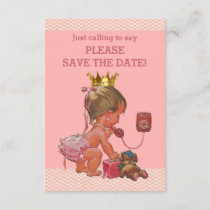 Save The Date Cute Princess on Phone Invitation