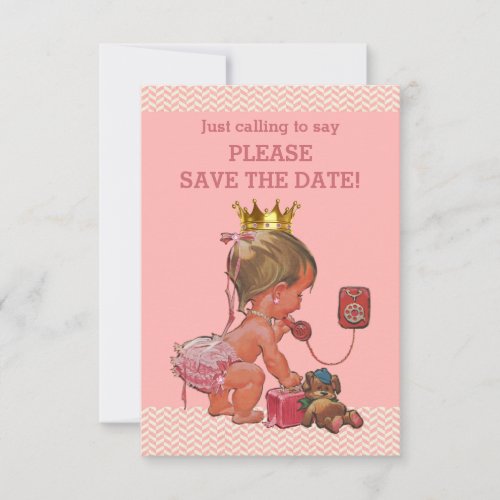 Save The Date Cute Princess on Phone Invitation
