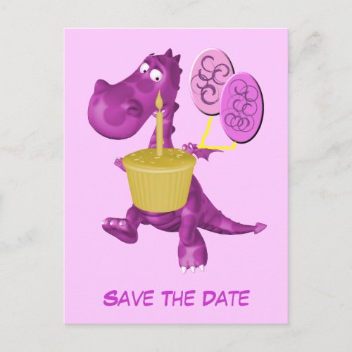 Save The Date Cute Purple Dragon Balloons Announcement Postcard