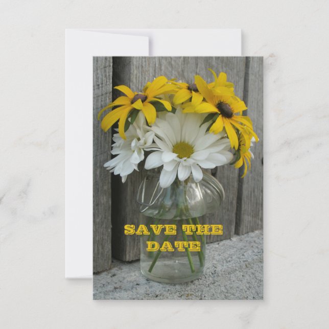 Save The Date Daisies, Black Eyed Susans, Barnwood (Front)