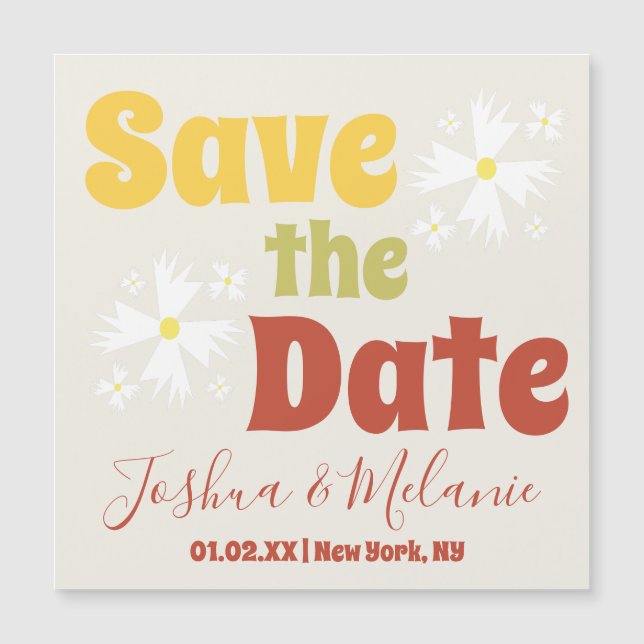 Save the Date Daisy Groovy Floral (Front)