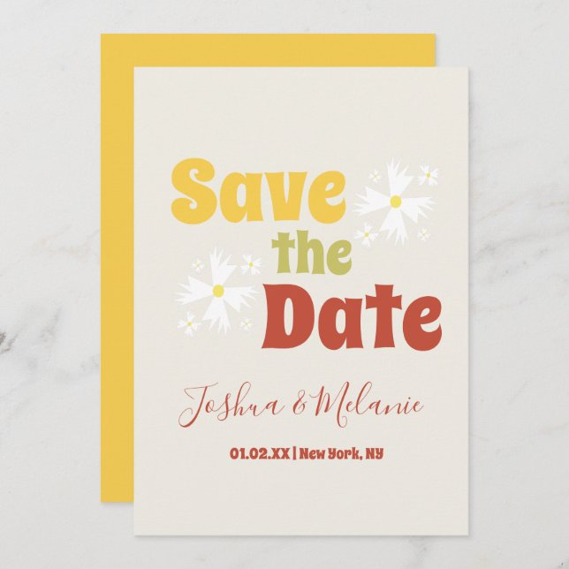 Save the Date Daisy Groovy Floral Invitation  (Front/Back)