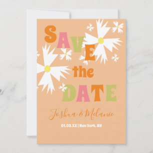 Save the Date Daisy Groovy Floral Lime Pink  Card