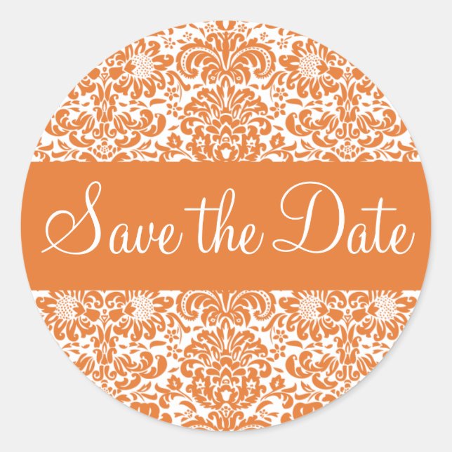 Save the Date Damask Envelope Sticker Seal (Front)
