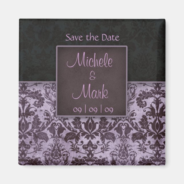 Save the Date Damask Magnet Purple (Front)