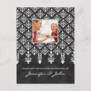 Save the Date Damask Postcard Gray White