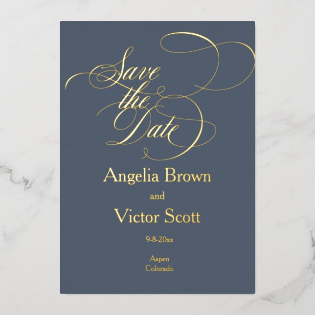 Save the Date Dark Blue Foil Invitation (Front)