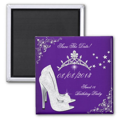 Save The Date Dark Purple High Heels Shoes Tiara Magnet