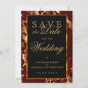 Save the Date Dark Red and Gold Marble