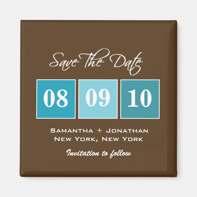 Save The Date: Date Blocks - Turquoise Magnet (Front)