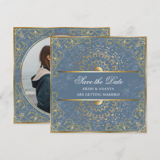 Save the date, Dazzling Blue and Gold Wedding Invitation