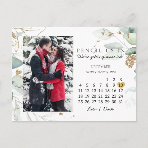 Save the Date December 2022 Botanical Elegant Gold Postcard