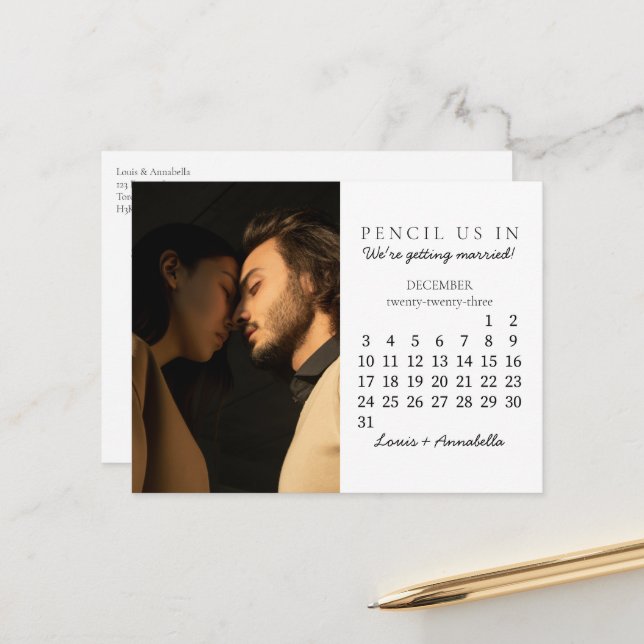 Save the Date December 2023 Calendar Modern Month Postcard (Front/Back In Situ)
