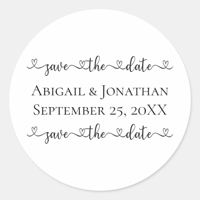 Save the Date Decorative Heart Text Classic Round Sticker (Front)