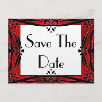 Save The Date Decorative Red & Black Postcards by mvdesigns at Zazzle