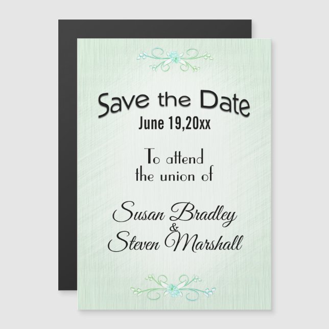 Save the Date Delicate Green Magnetic Invitation (Front/Back)