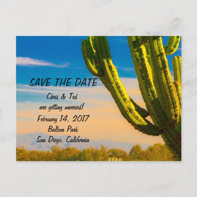 Save the Date Desert Saguaro Cactus Announcement Postcard (Front)